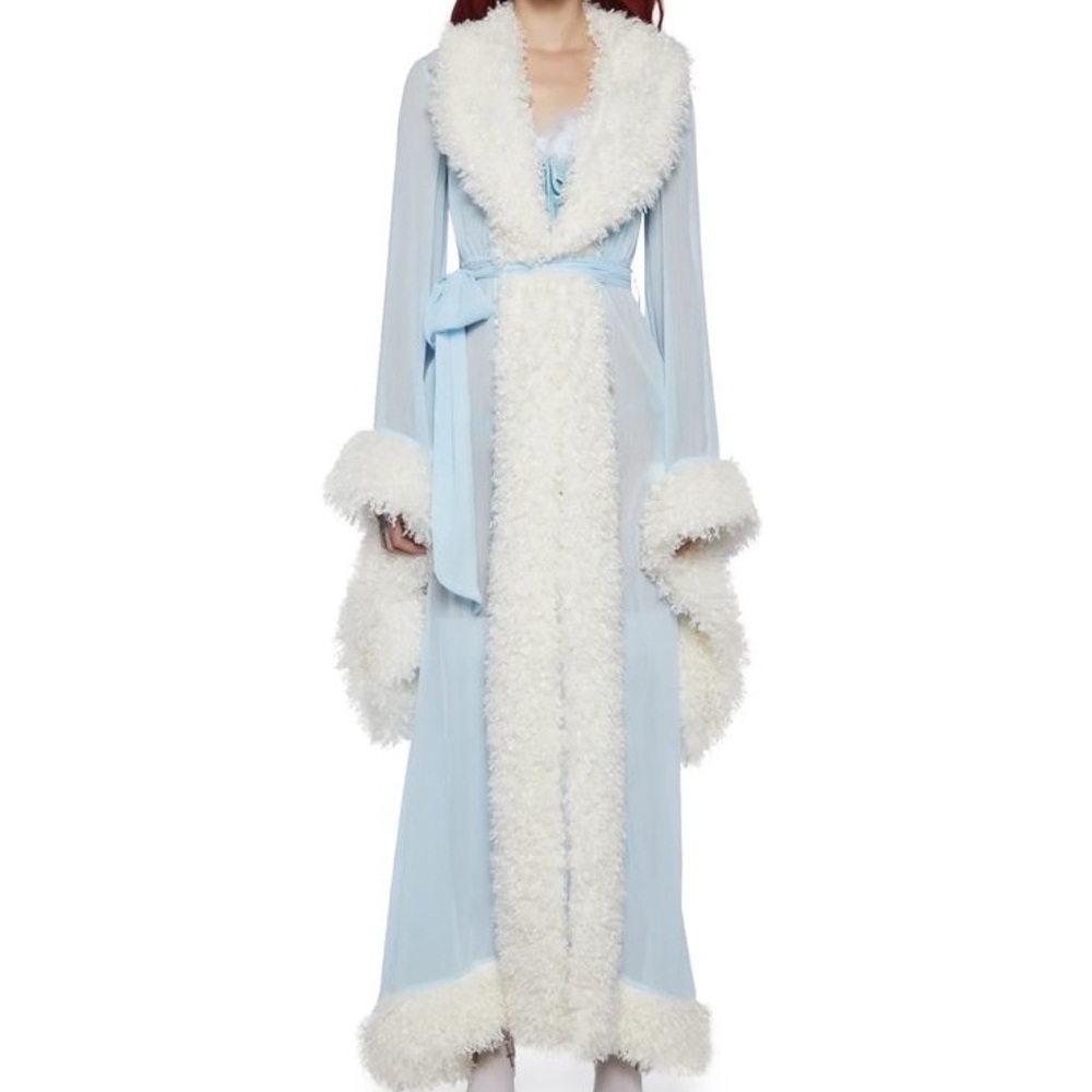 Sugar Thrillz Sheer Blue Robe with White Trim